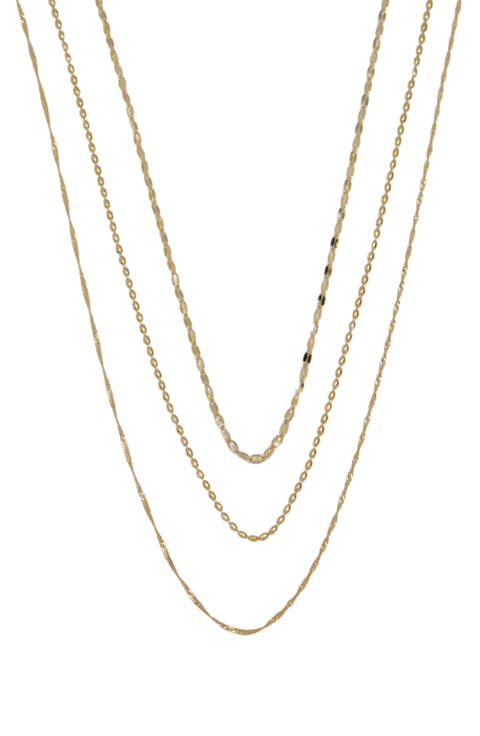 Multistrand 18K Gold Plate Sterling Silver Layered Necklace