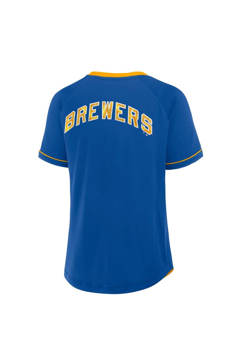 FANATICS Women's Fanatics Royal Milwaukee Brewers Cooperstown Collection League Diva Raglan V-Neck T-Shirt, Alternate, color, 