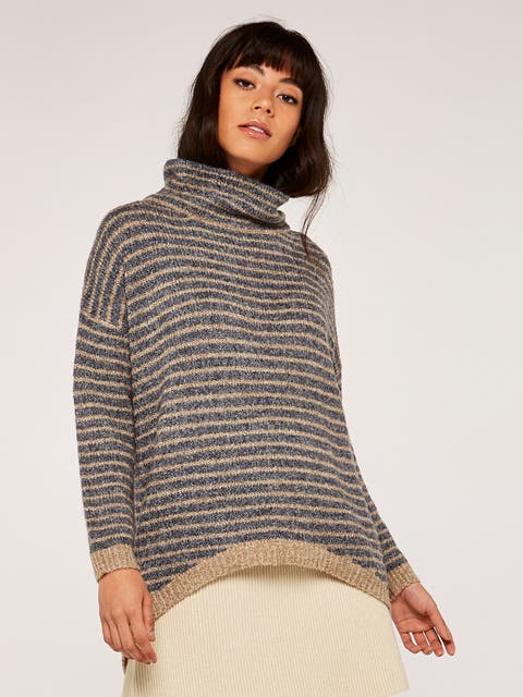 High Neck Stripe Boucle Jumper