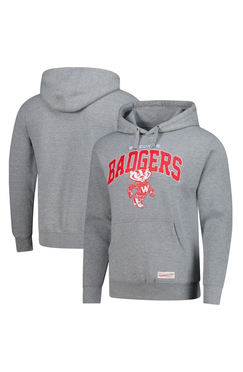 Mitchell & Ness Men's Mitchell & Ness Heather Gray Wisconsin Badgers Classic Arch Pullover Hoodie, Main, color, Heather Gray
