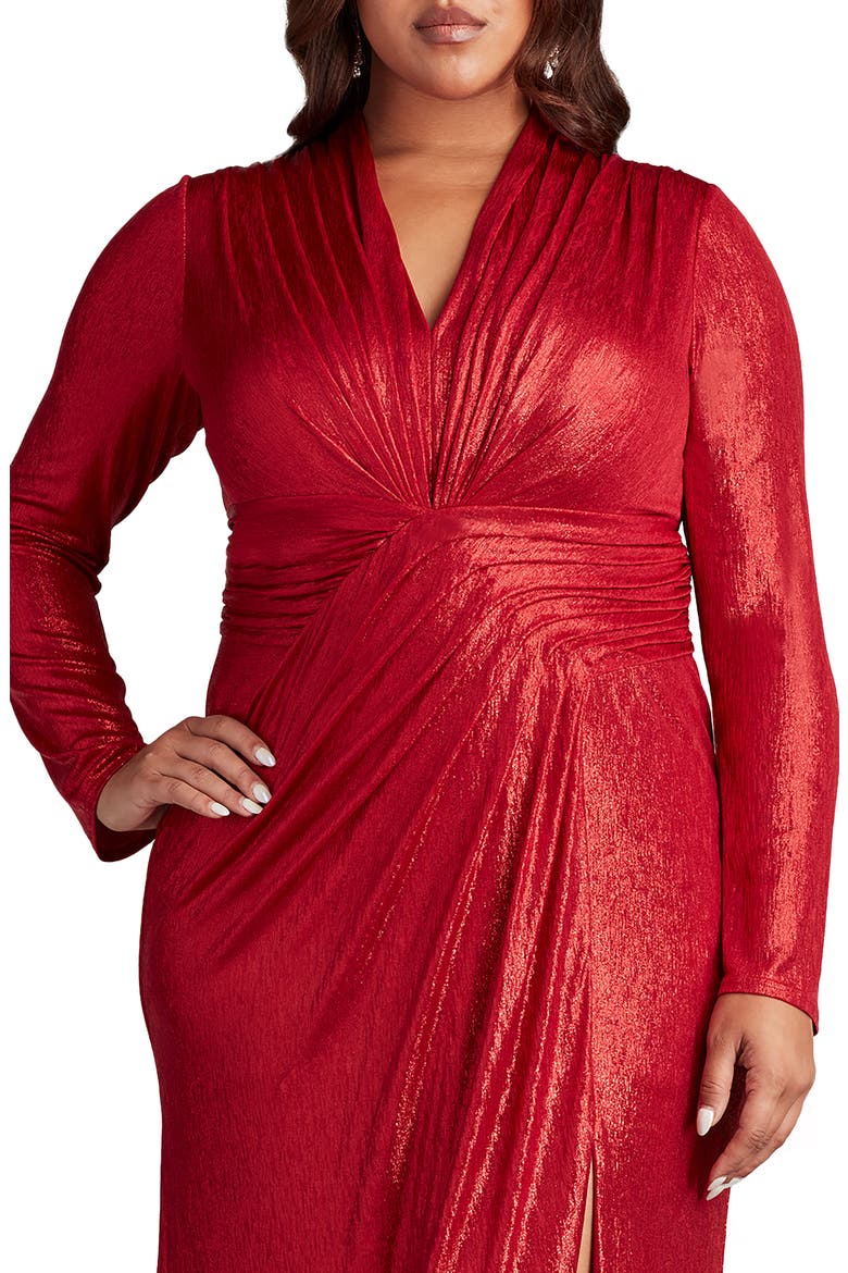 Metallic Long Sleeve Gown, Alternate, color, DEEP RED