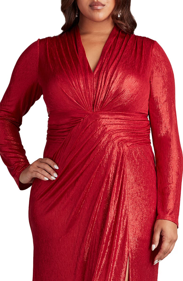 Tadashi Shoji Metallic Long Sleeve Gown, Alternate, color, Deep Red