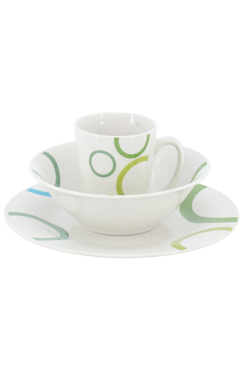 Gibson Home Green Loops 12 Piece Round Fine Ceramic Dinnerware Set, Alternate, color, White