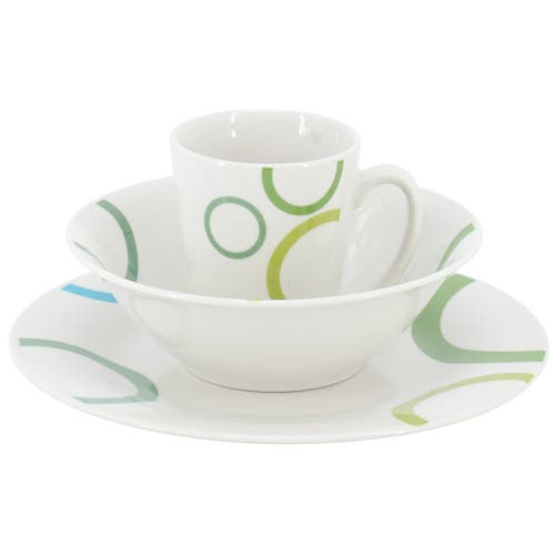 Gibson Home Green Loops 12 Piece Round Fine Ceramic Dinnerware Set In White