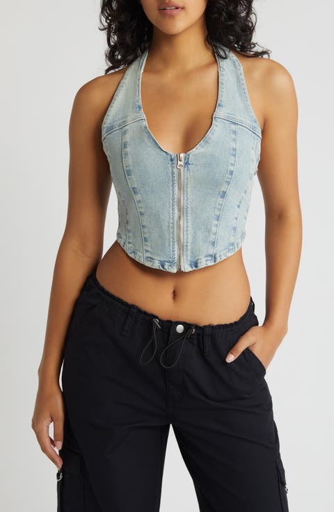 Corset Denim Crop Halter Top