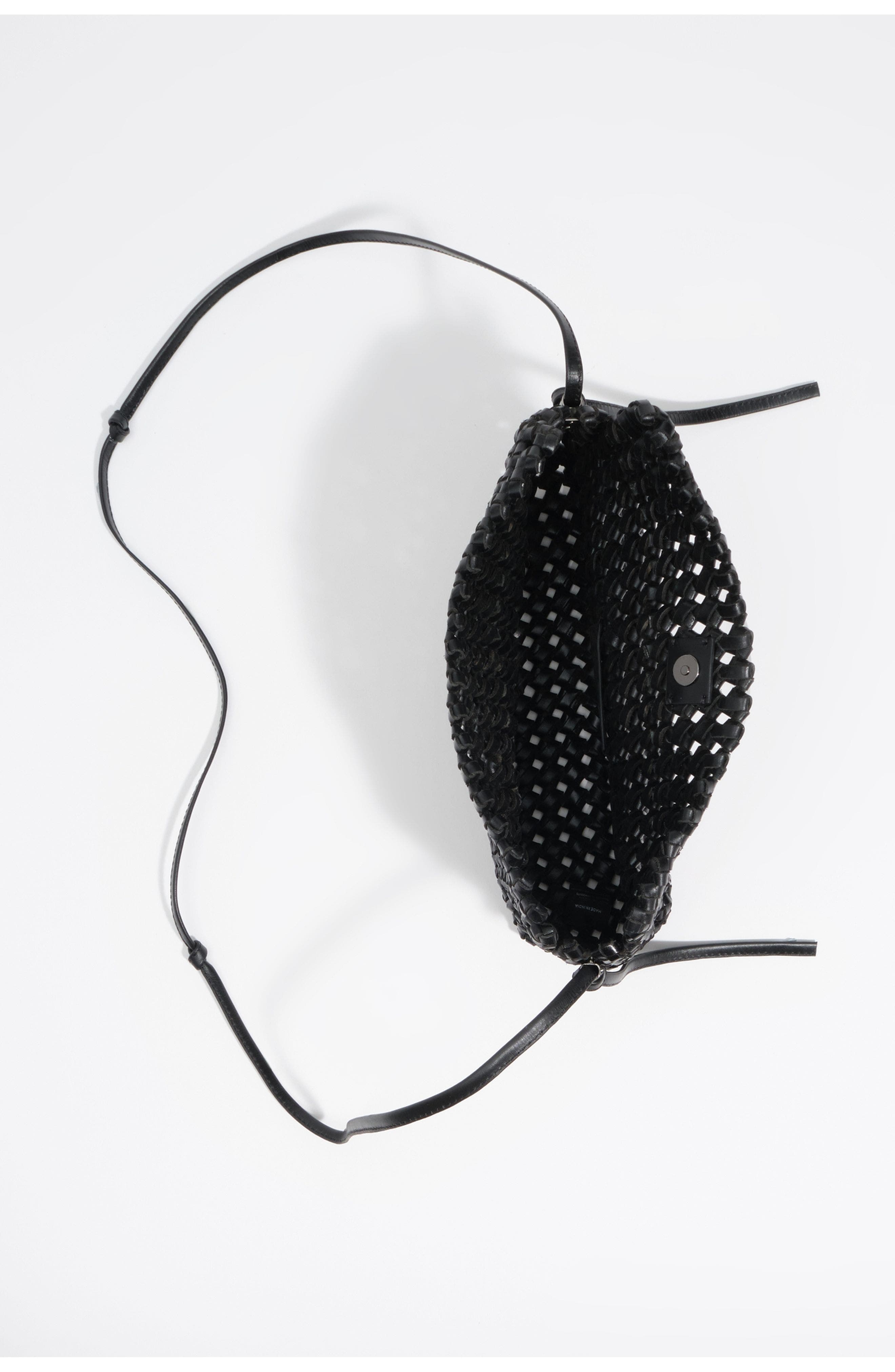Mini Braided Leather Shoulder Bag, Alternate, color, BLACK