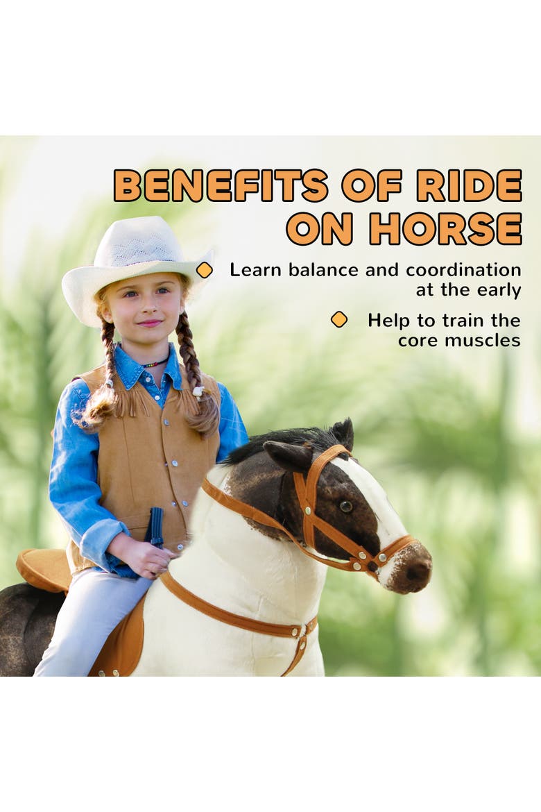 Kids Ride-on Horse, Stuffed, Neighing Sound, Padding, Alternate, color, Brown
