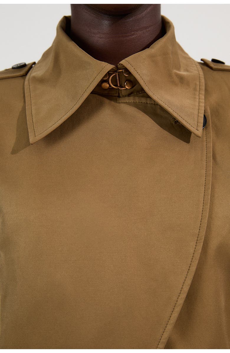 Karen Millen Strong Shoulder Belted Maxi Trench Coat, Alternate, color, Olive