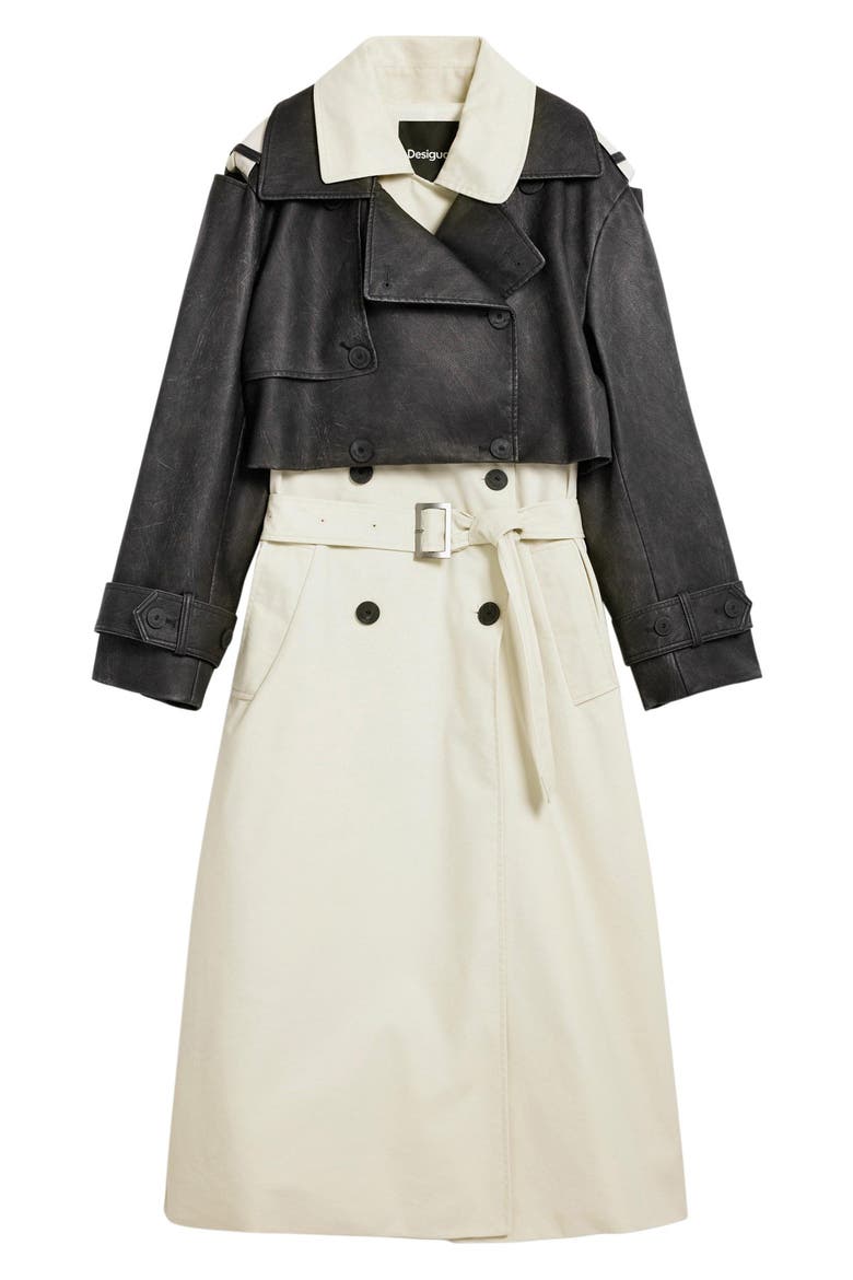 Mixed Media Trench Coat, Alternate, color, OFF WHITE