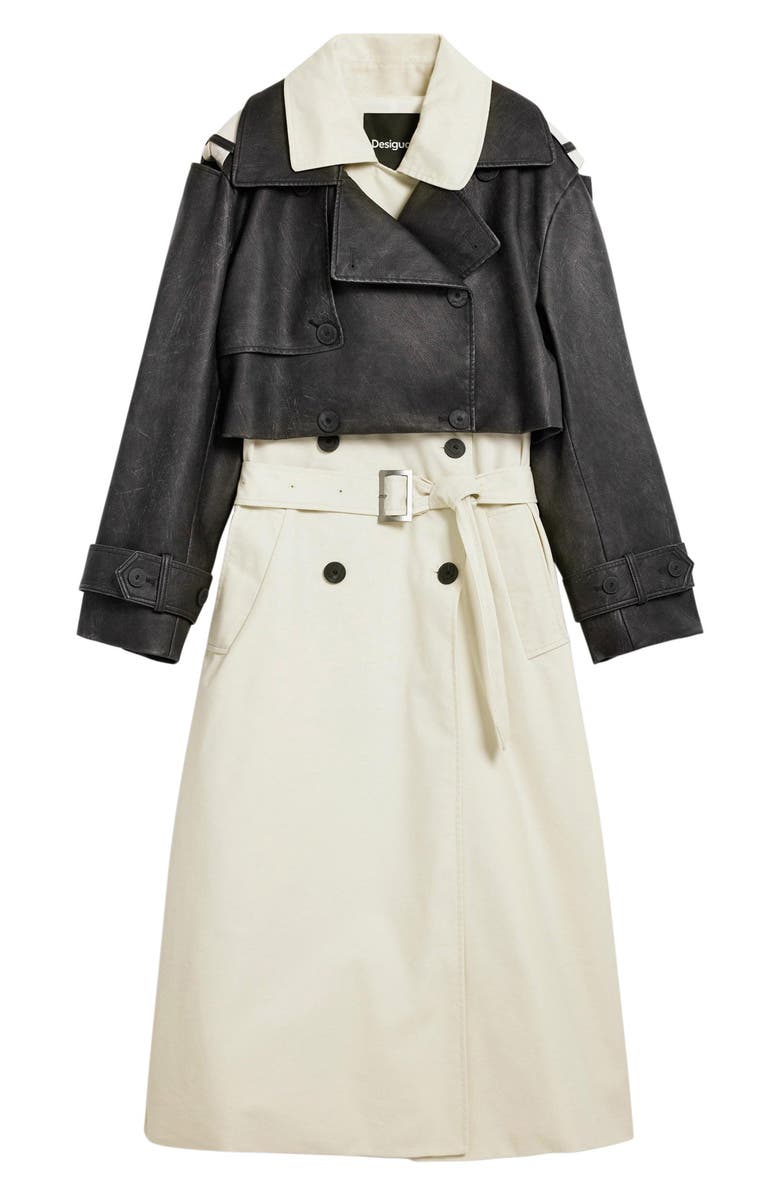 Desigual Mixed Media Trench Coat, Alternate, color, 