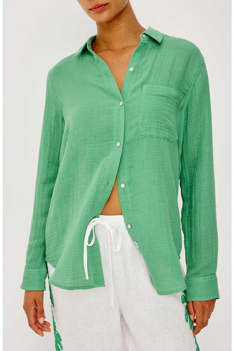 Ellis Organic Cotton Gauze Button-Up Shirt, Main, color, CLOVER
