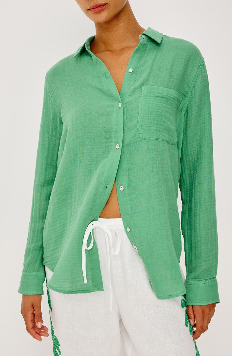 Rails Ellis Organic Cotton Gauze Button-Up Shirt, Main, color, Clover