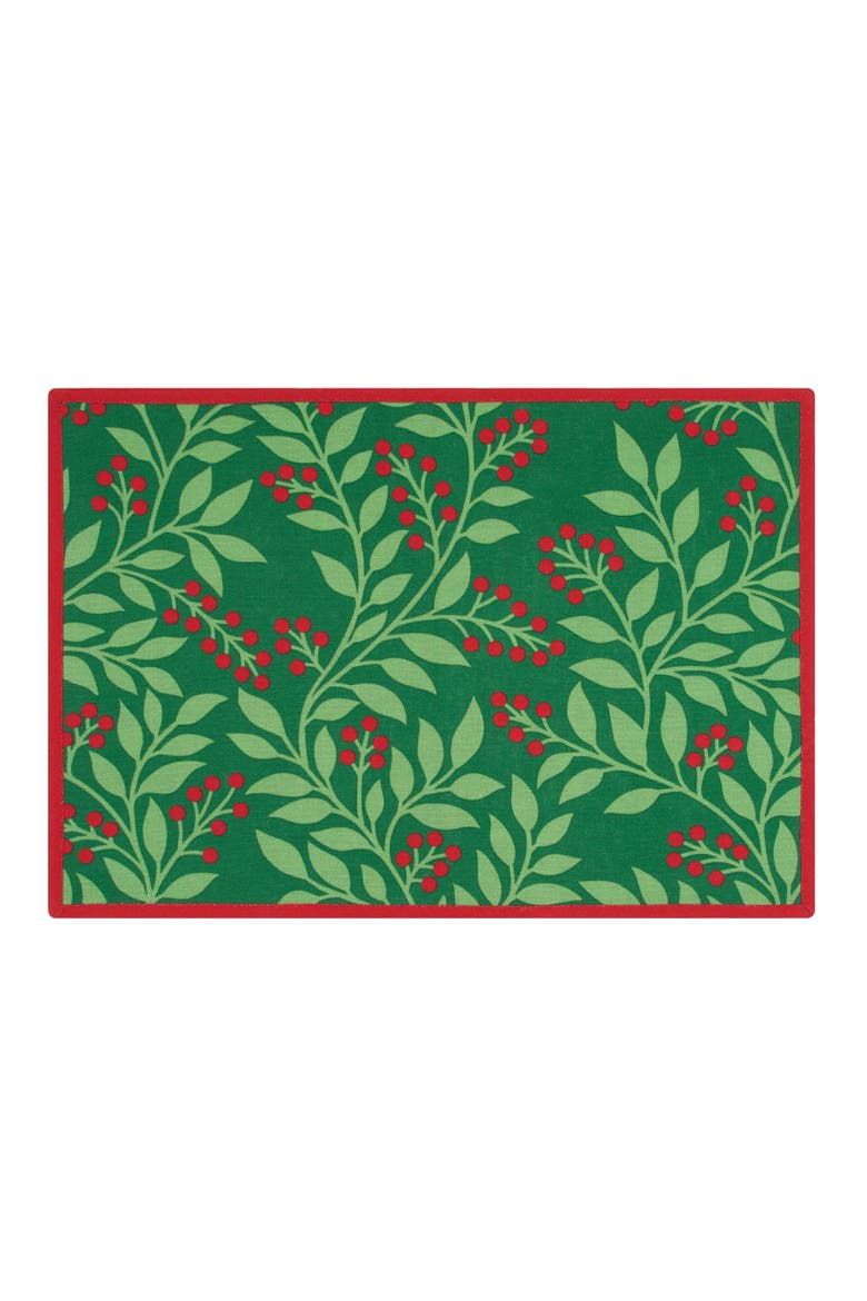 Berry Botanical Christmas Set of 6 Placemats 14" x 20", Alternate, color, Green