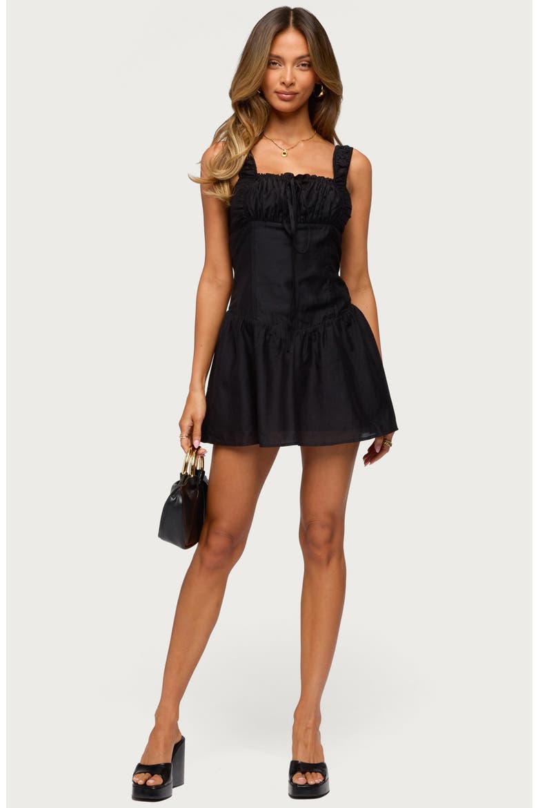 Harmonie Tie Front Sleeveless Minidress, Alternate, color, BLACK