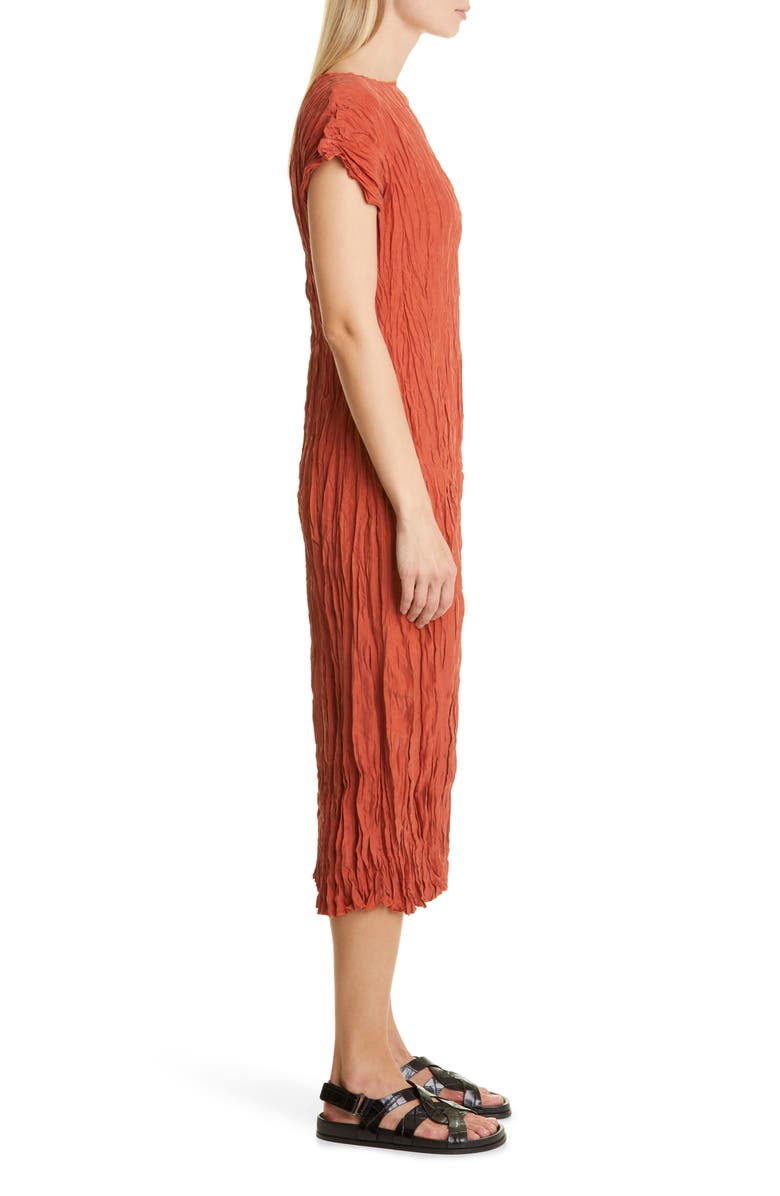 TOTEME Crinkled Cap Sleeve Habutai Silk Midi Dress, Alternate, color, Bloody Mary