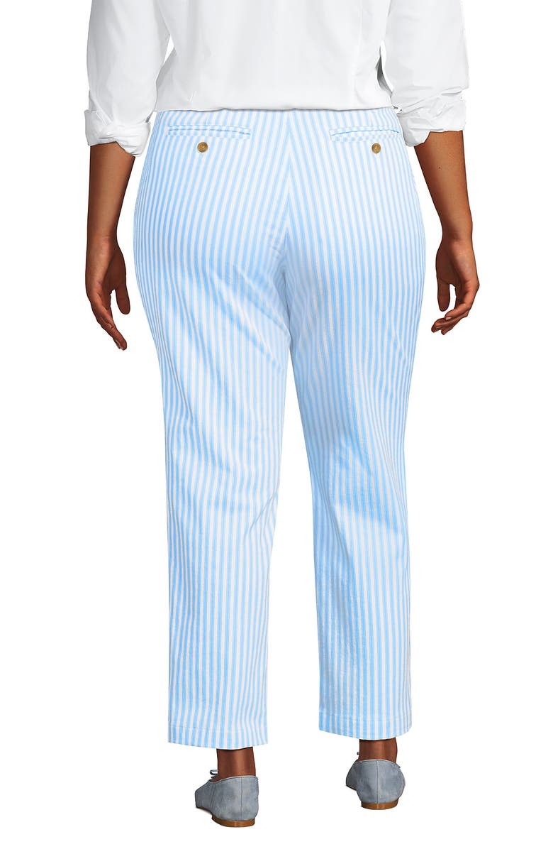 Lands' End Plus Size Mid Rise Classic Straight Leg Chino Ankle Pants, Alternate, color, White/Blue Awning Stripe
