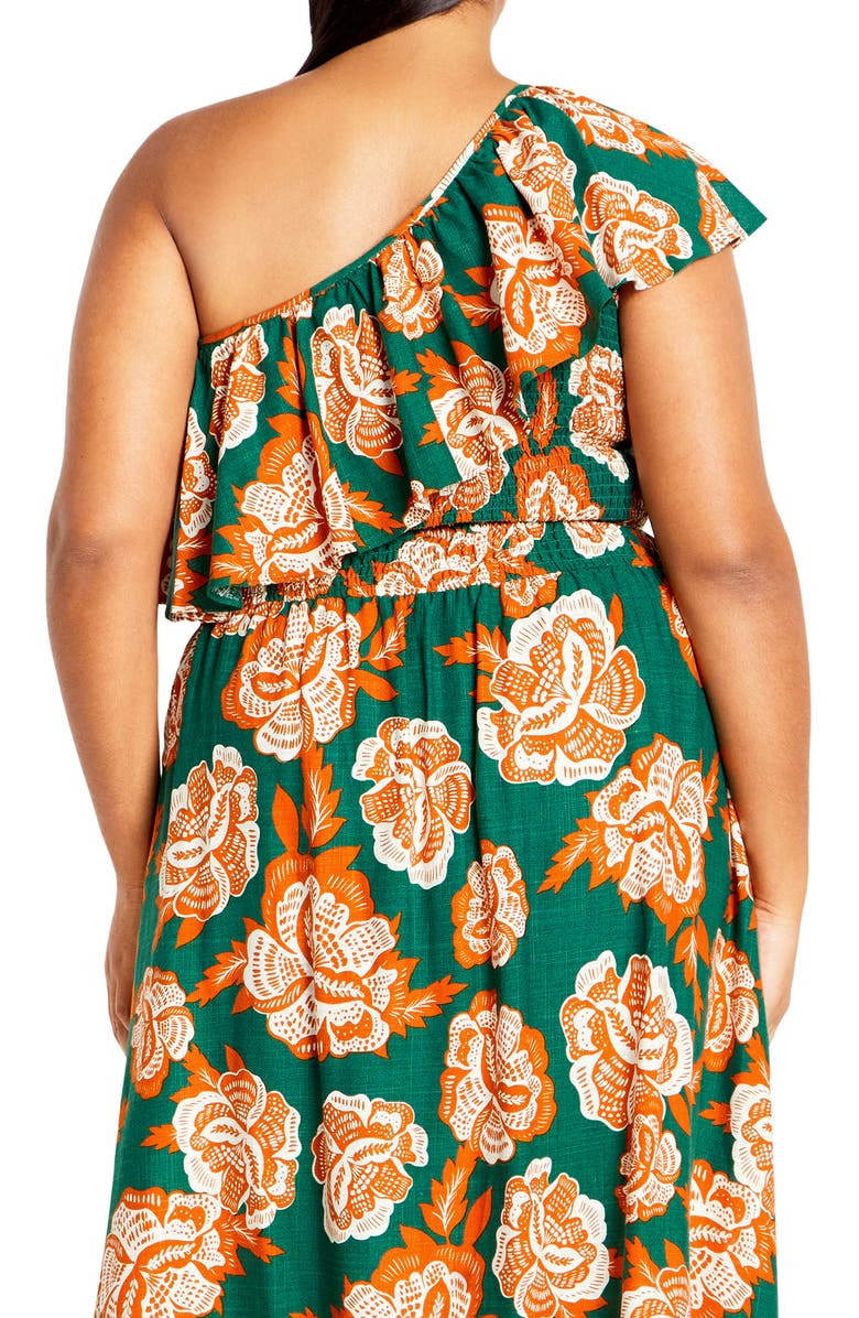 City Chic Runaway Bird Ruffle One-Shoulder Crop Top, Alternate, color, Sundowner