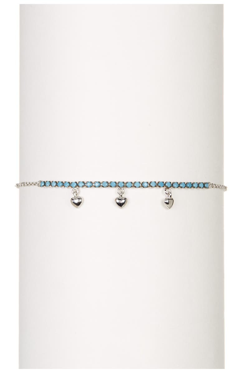 Adornia Sterling Silver Turquoise Stone and Hanging Hearts Bracelet, Main, color,