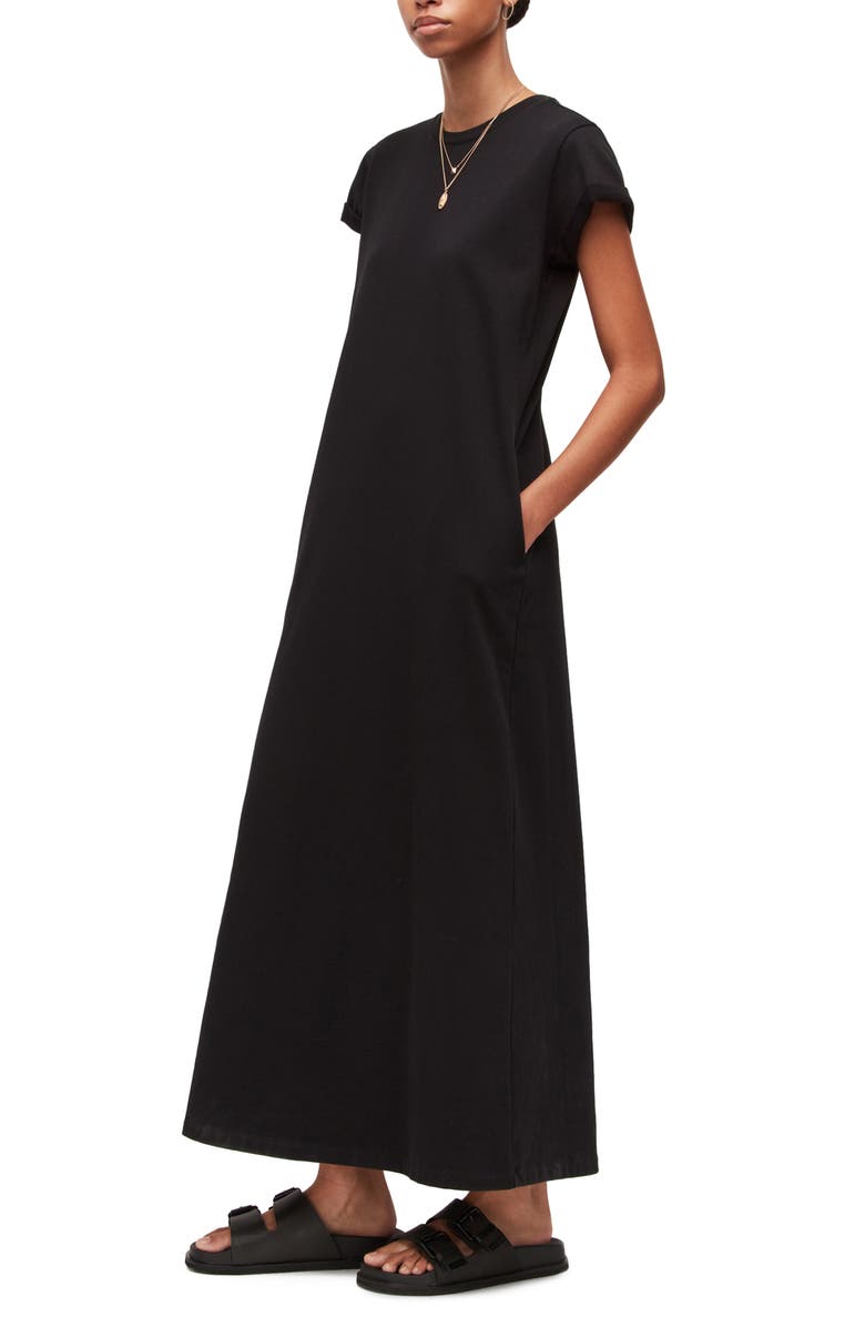 AllSaints Anna Cotton Maxi Dress, Alternate, color, Black