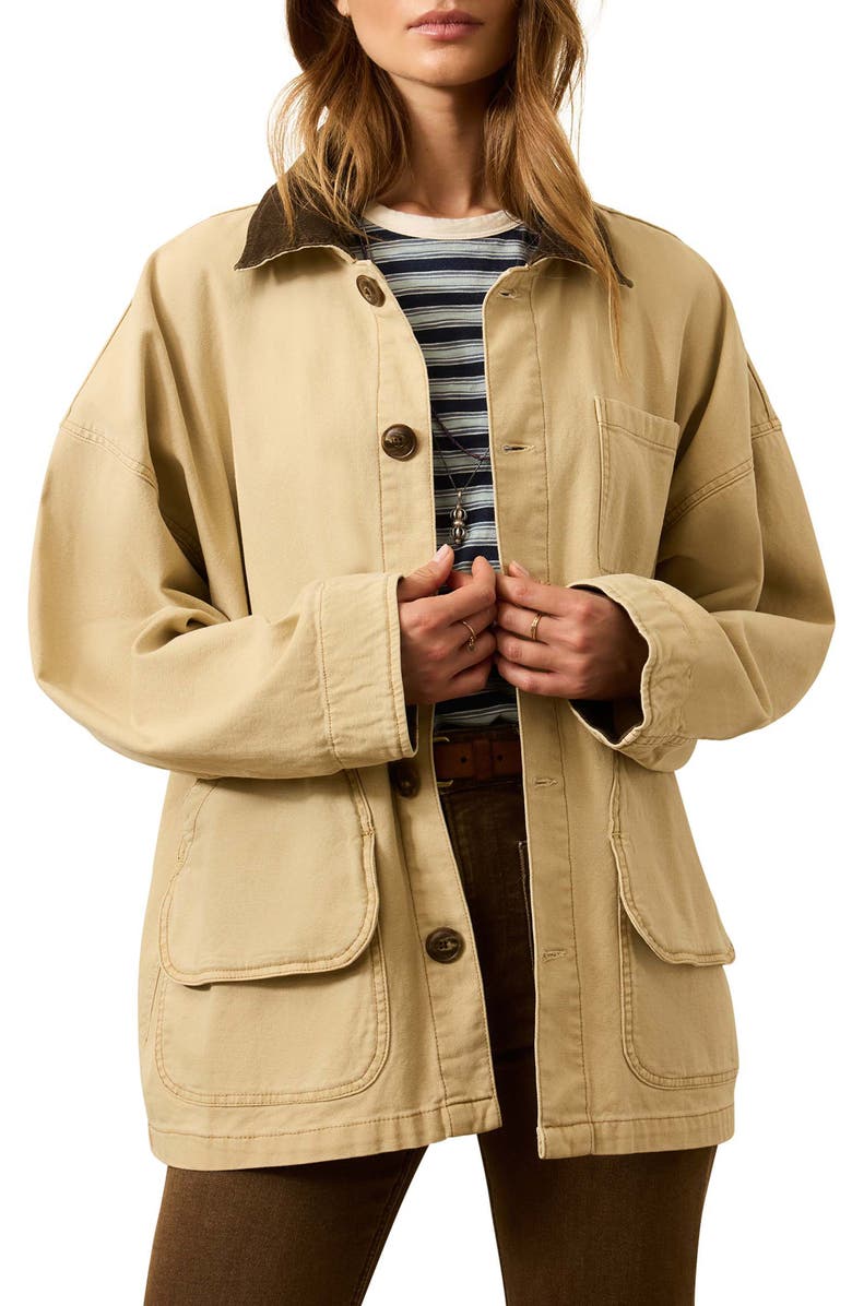 Faherty Sunwashed Canvas Barn Jacket, Main, color, Sandy Khaki