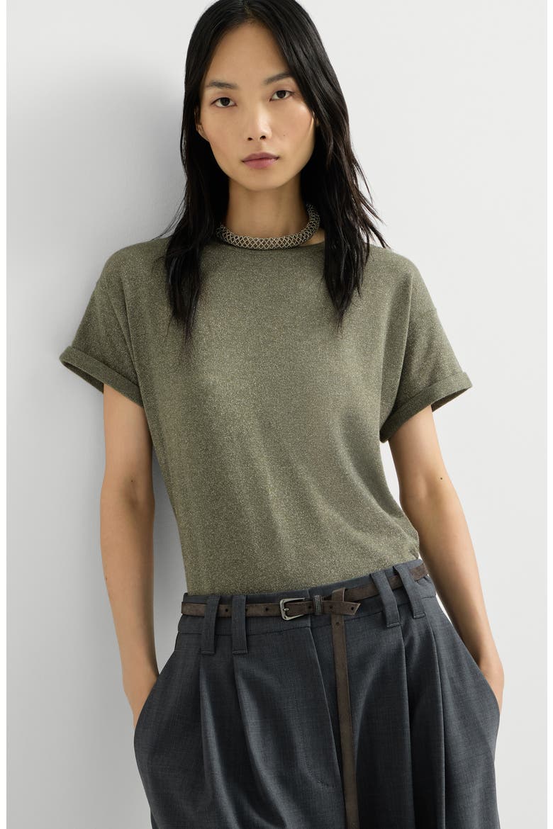 Sparkling cashmere and silk lightweight knit T-shirt, Alternate, color, Origano