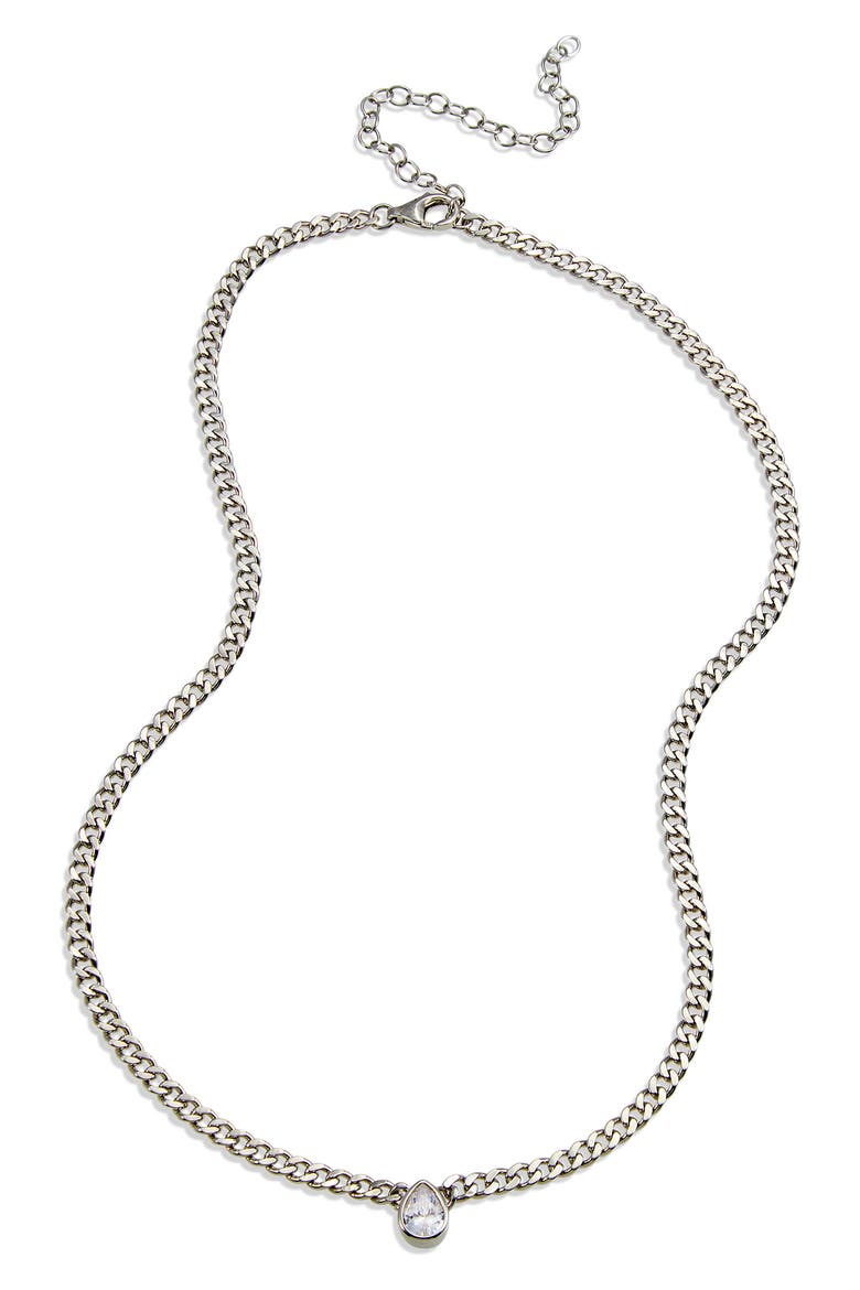 Cuban Link CZ Solitaire Necklace, Main, color, WHITE
