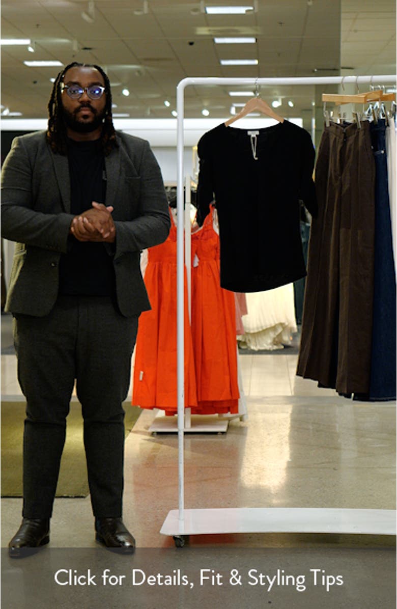 Ruched Elbow Sleeve Split V-Neck T-Shirt, sales video thumbnail