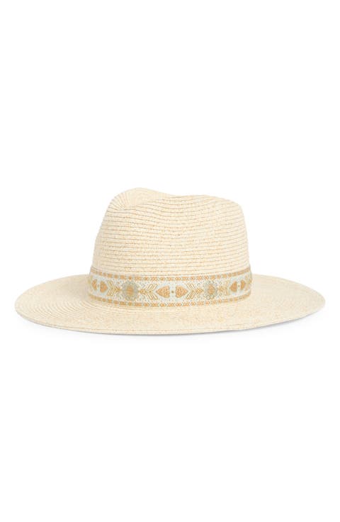 Metallic Embroidered Band Panama Hat