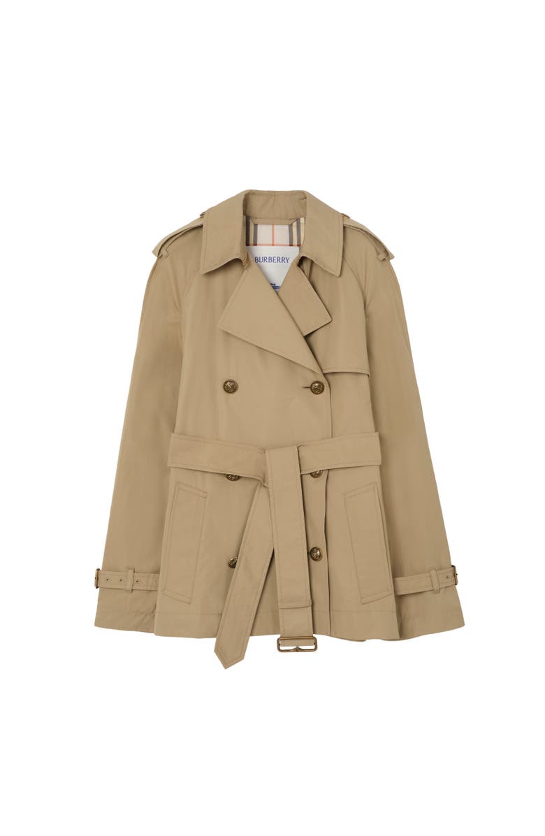Burberry Short Lightweight Cotton Belgravia Trench Coat, Alternate, color, Sparrow Beige