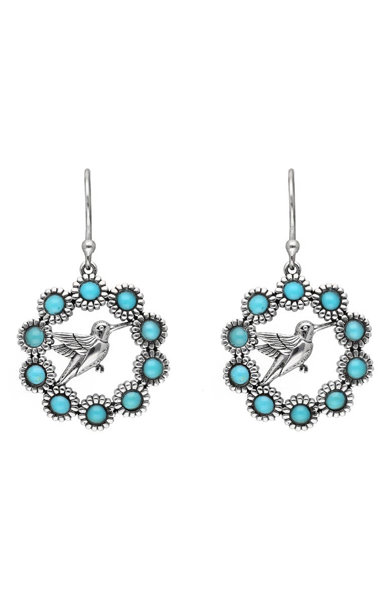 YS GEMS Turquoise Floral Hummingbird Drop Earrings, Alternate, color, Blue