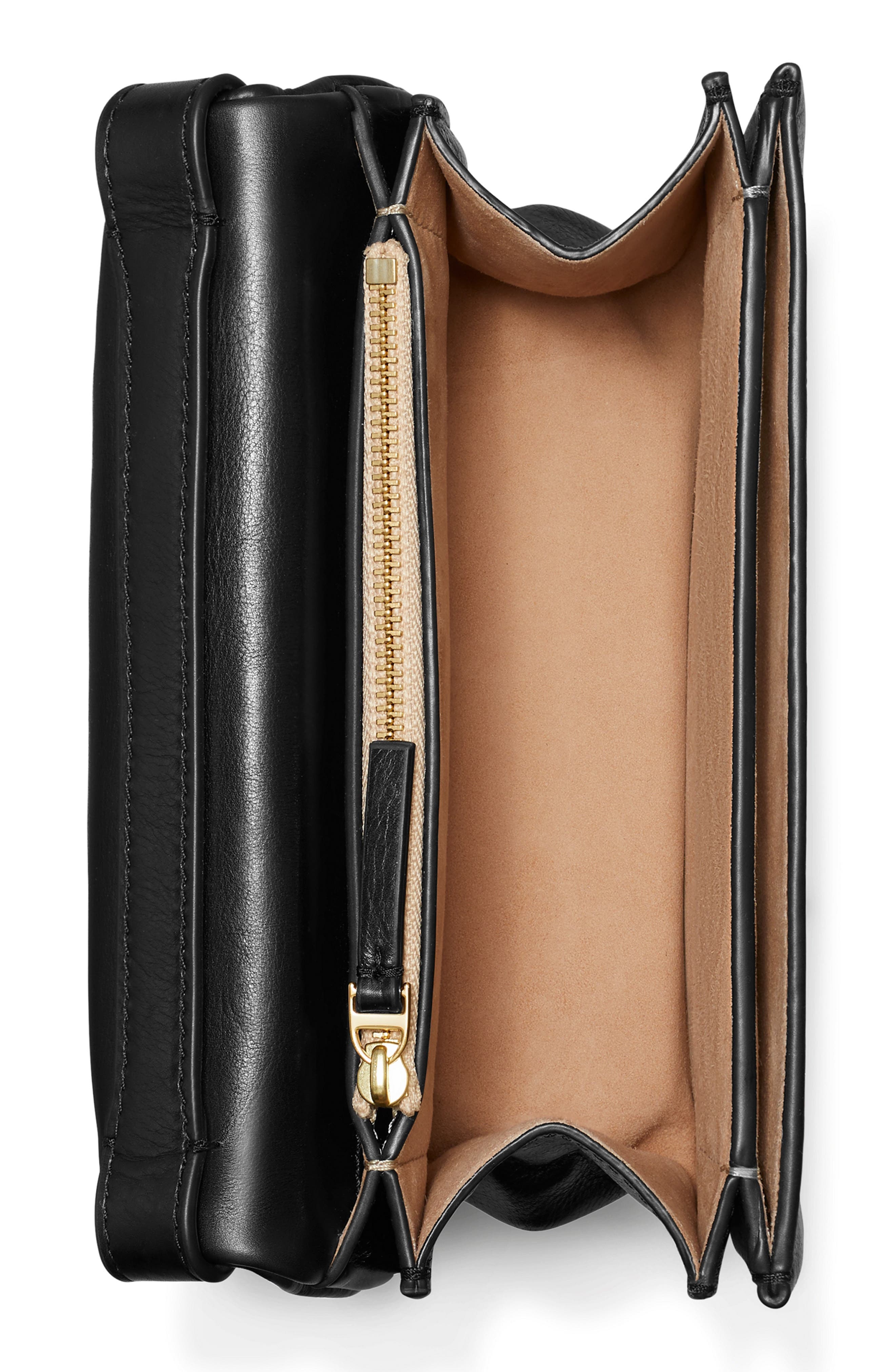 Tory Burch Kira Soft Leather Shoulder Bag, Alternate, color, Black/ Gold