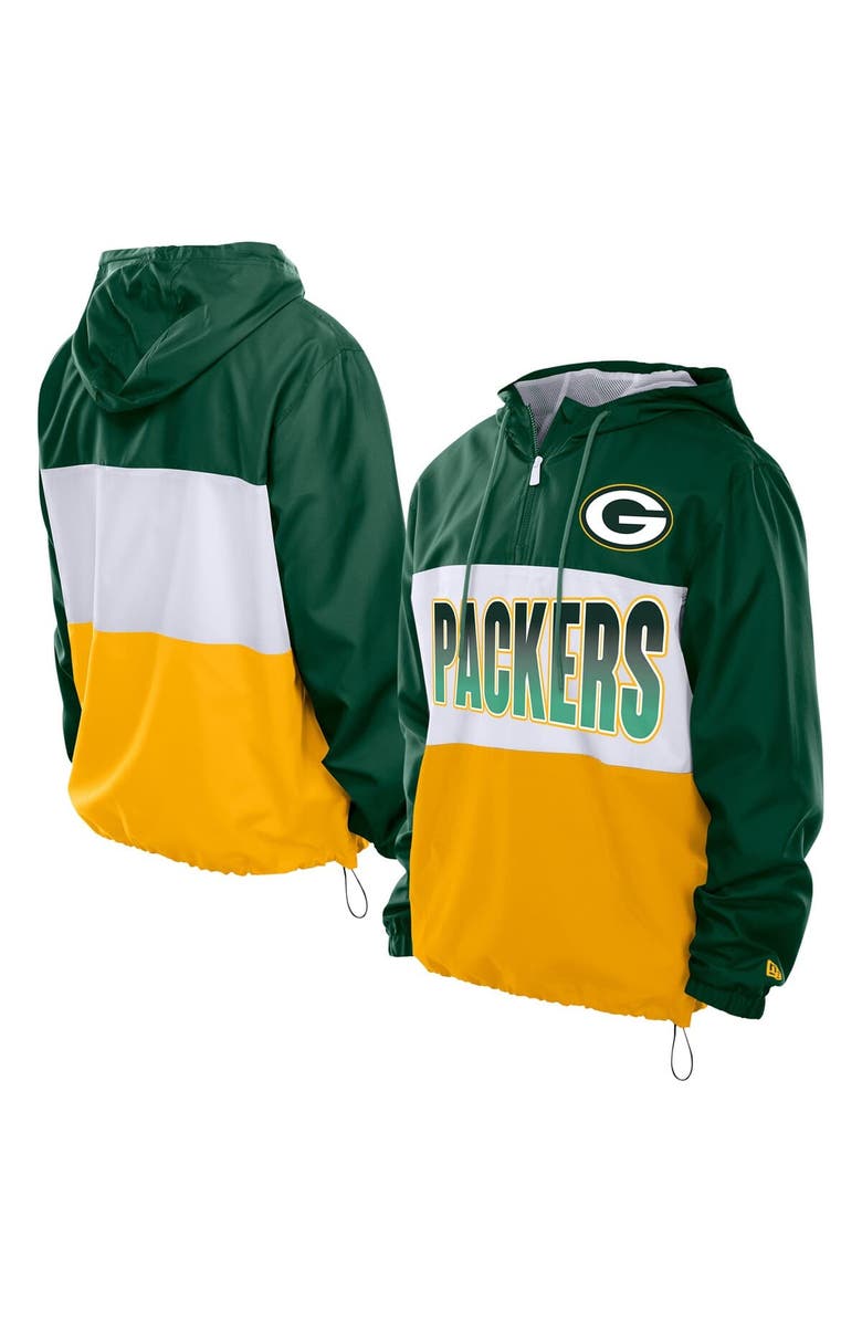 New Era Men's New Era Green Green Bay Packers Ripstop Quarter-Zip Hooded Windbreaker, Main, color, Green