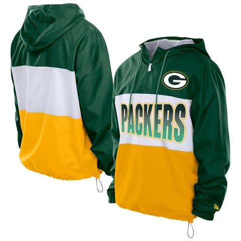 Men's New Era Green Green Bay Packers Ripstop Quarter-Zip Hooded Windbreaker