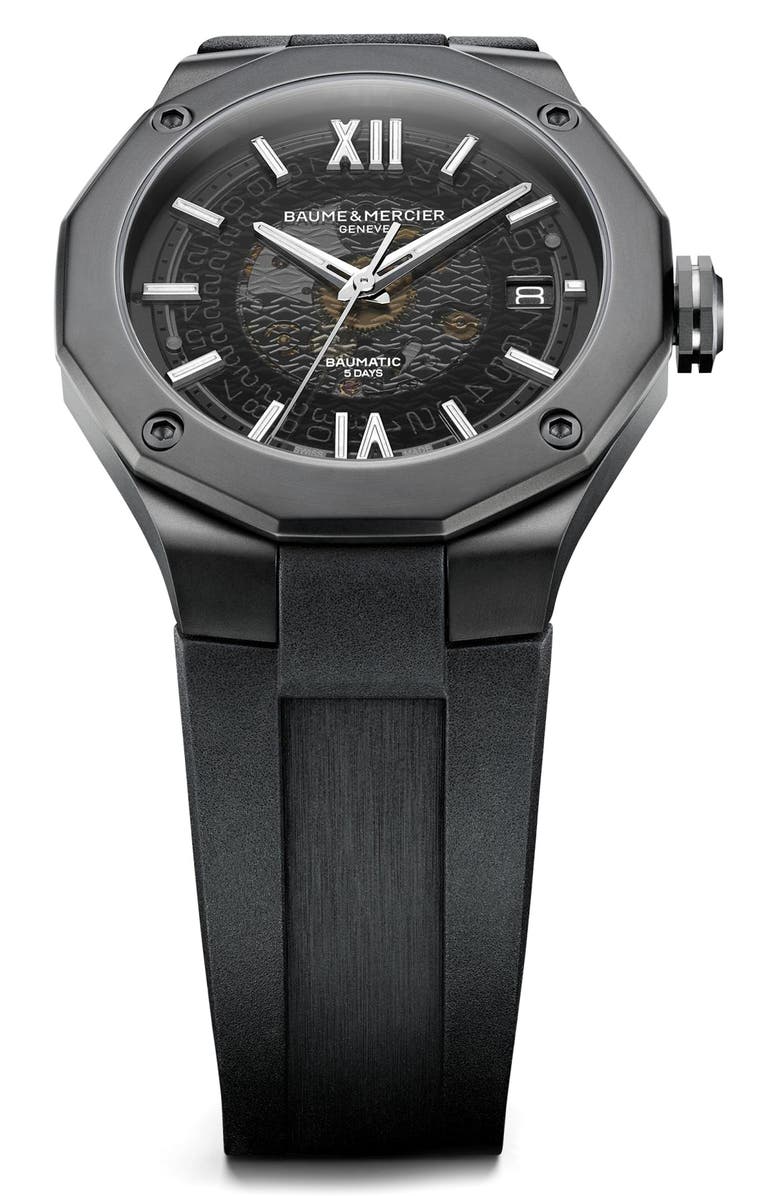 Baume & Mercier Riviera 10617 Automatic Rubber Strap Watch, 42mm, Alternate, color, 