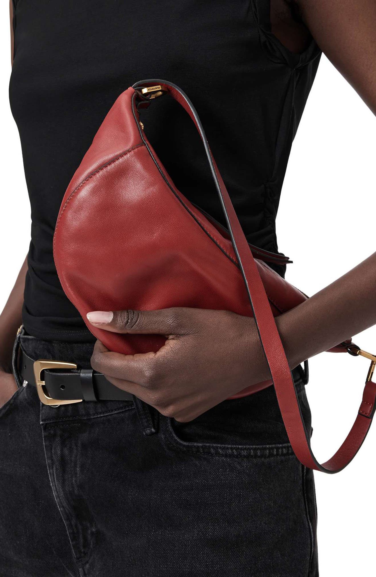 AllSaints Micro Luna Leather Shoulder Bag, Alternate, color, Pyrrole Red