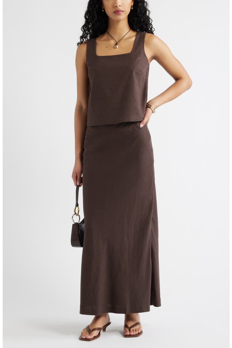 Square Neck Sleeveless Linen Blend Top, Alternate, color, BROWN SEAL