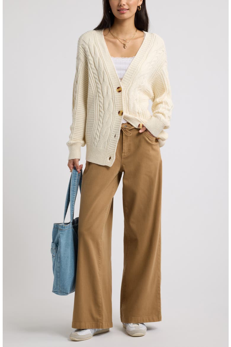 Relaxed Cable Stitch V-Neck Cardigan, Alternate, color, IVORY DOVE
