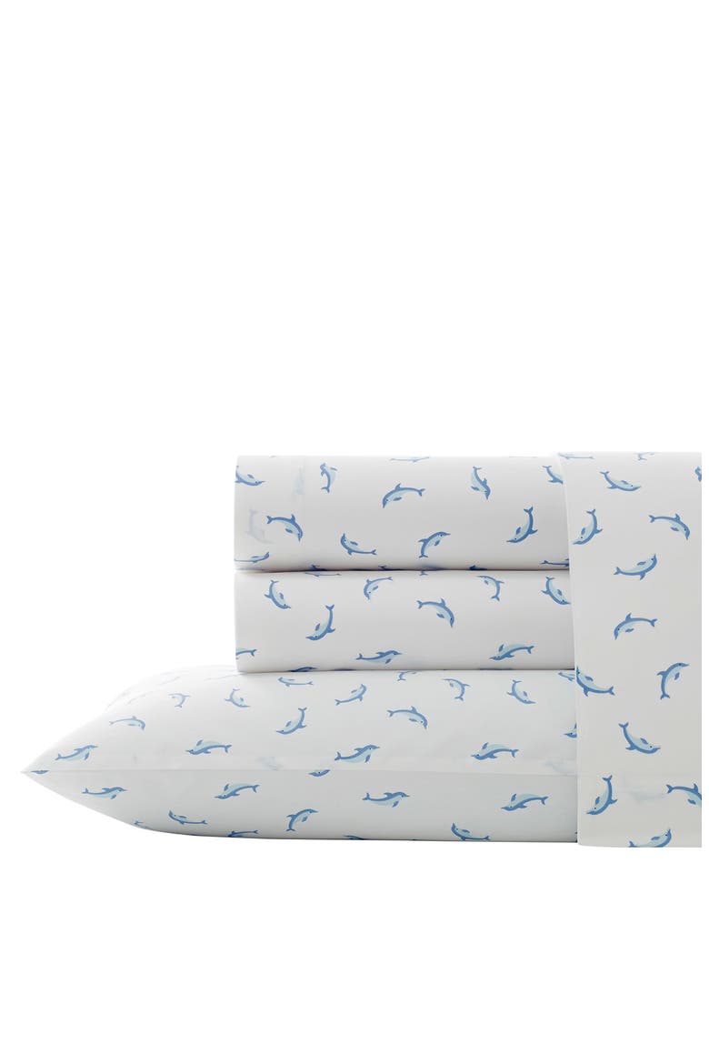 Dolphin Print 200 Thread Count Cotton Percale Sheet Set, Main, color, LIGHT PASTEL BLUE