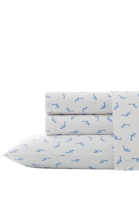 Dolphin Print 200 Thread Count Cotton Percale Sheet Set