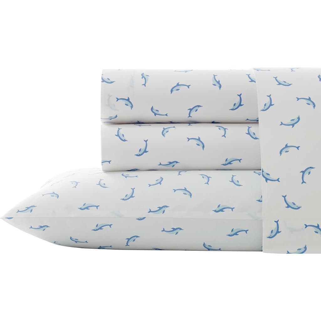 Poppy & Fritz Poppy And Fritz Dolphin Print 200 Thread Count Cotton Percale Sheet Set In Blue