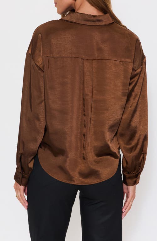 Vici Collection Chestnut Satin Button-up Shirt In Brown