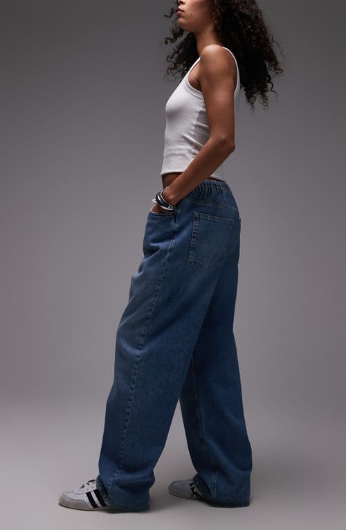 Topshop Baggy Drawstring Jeans In Blue
