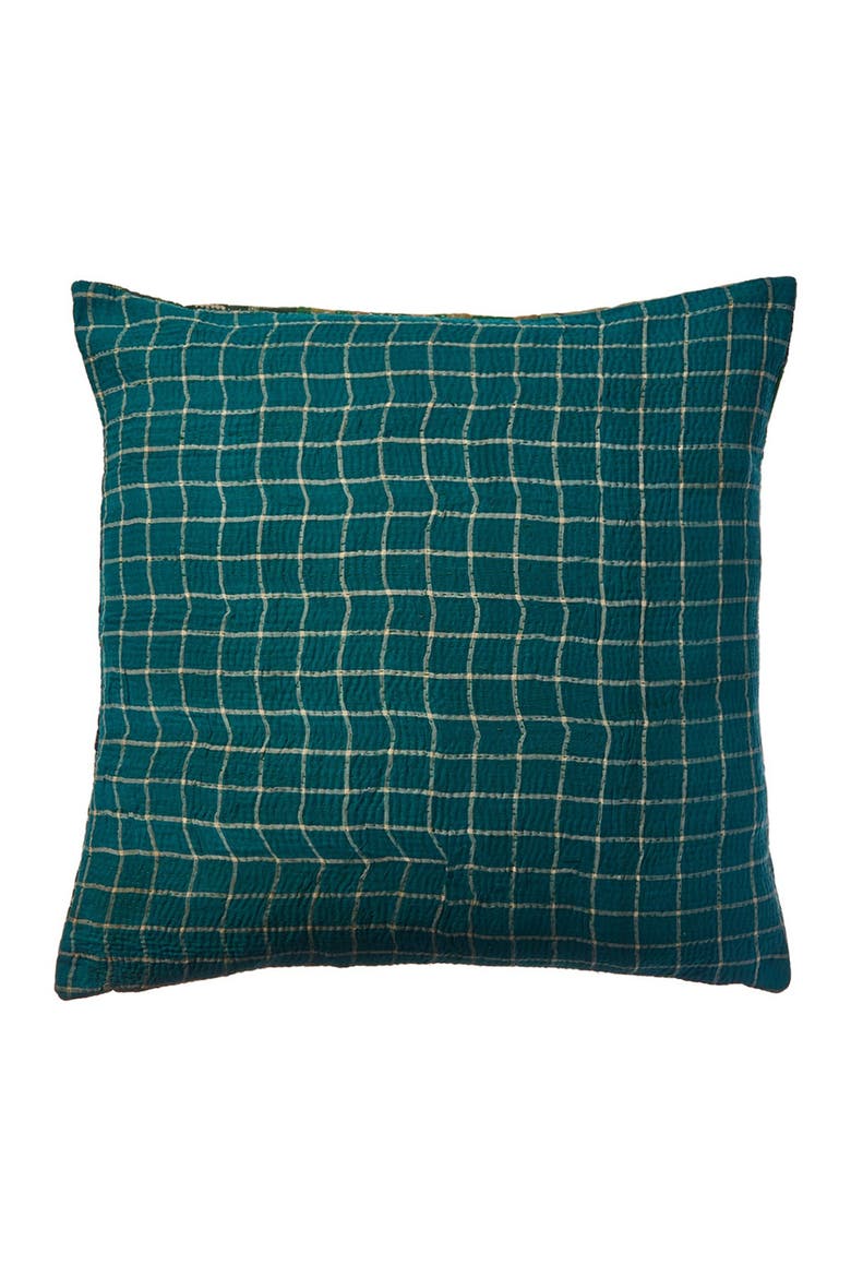 Tic Tac Toe One Of a Kind Overdye Kantha Decor Pillow Cover, Alternate, color, GREEN