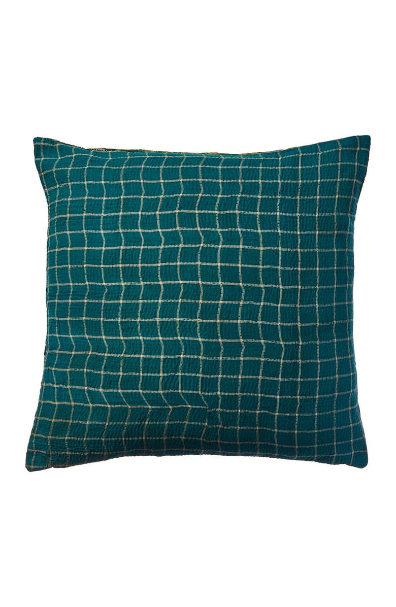 MELANGE HOME Tic Tac Toe One Of a Kind Overdye Kantha Decor Pillow Cover, Alternate, color, Green