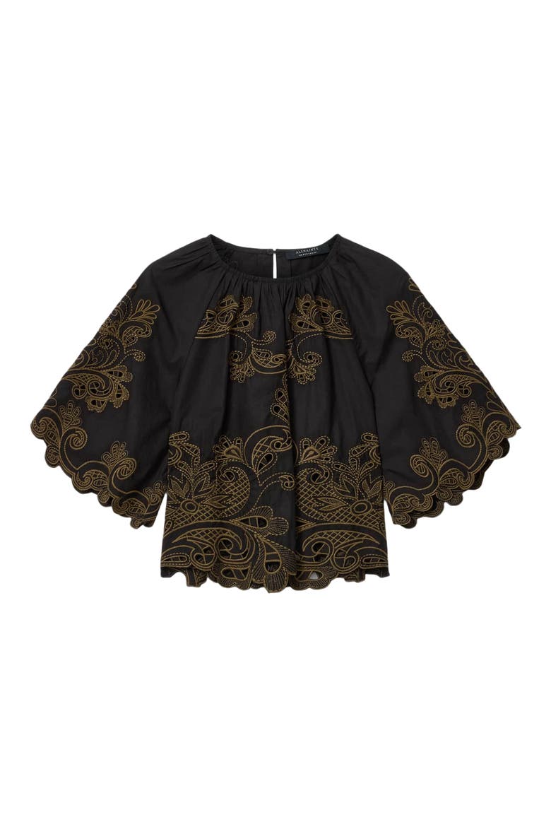 Miriam Embroidered Cotton Top, Alternate, color, BLACK/ KHAKI