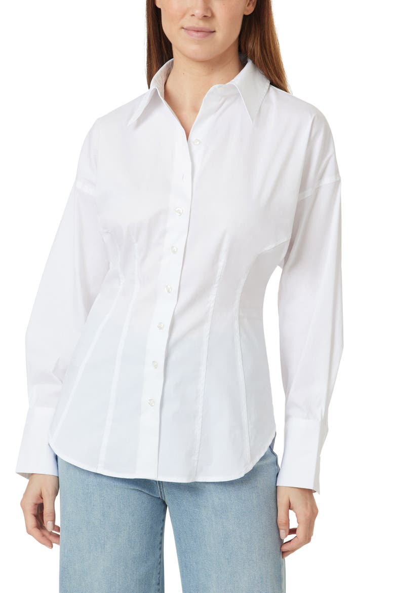 Fitted Cotton Blend Button-Up Shirt, Main, color, BRIGHT WHITE