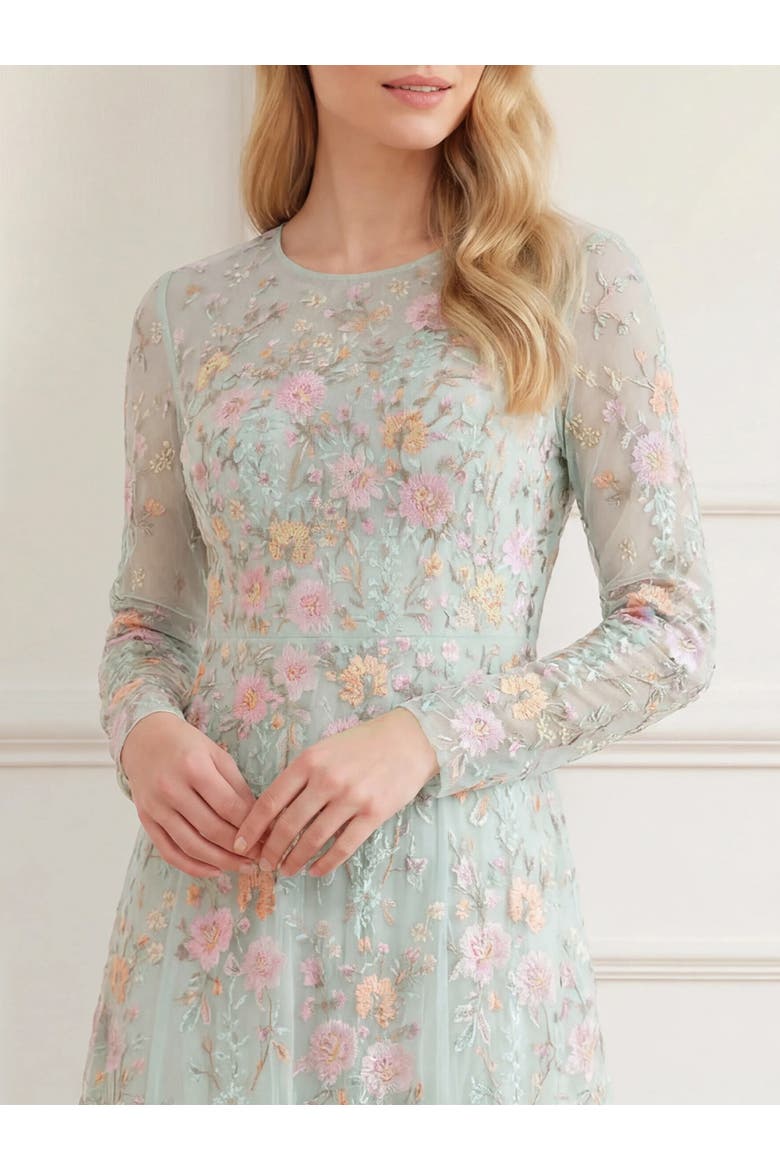Garden Rose Long Sleeve Maxi Gown, Alternate, color, Sea Mist/Pastel Mint