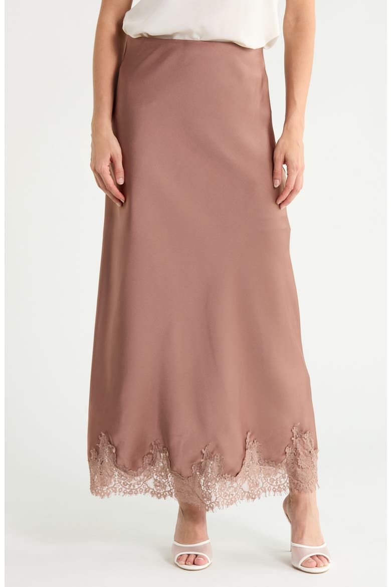 Lace Hem Satin Maxi Skirt, Main, color, DUNE