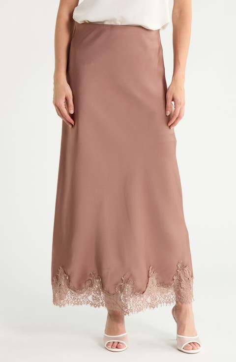 Lace Hem Satin Maxi Skirt