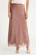 Renee C Lace Hem Satin Maxi Skirt